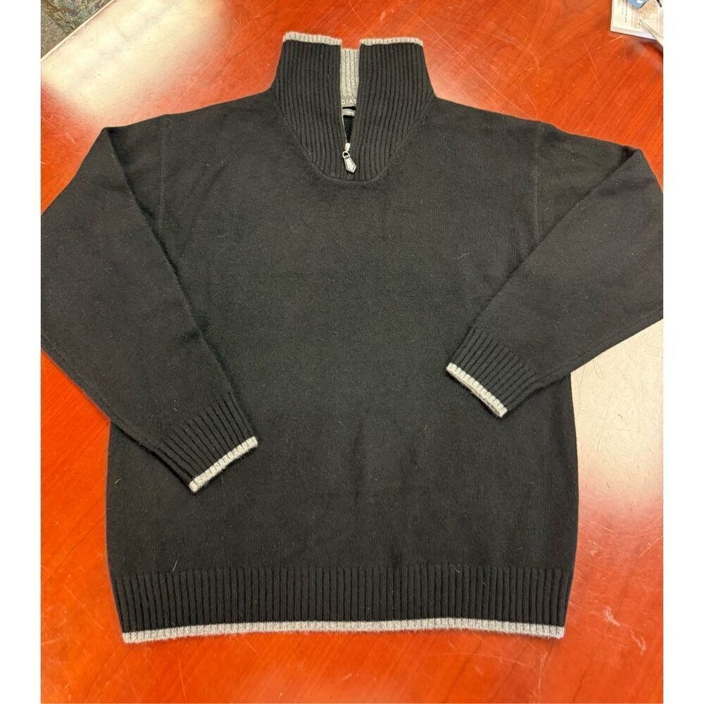 Giasone Black & Gray Quarter Zip Cashmere Sweater sz L EUC